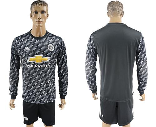 Manchester United Blank Black Long Sleeves Soccer Club Jersey - Click Image to Close